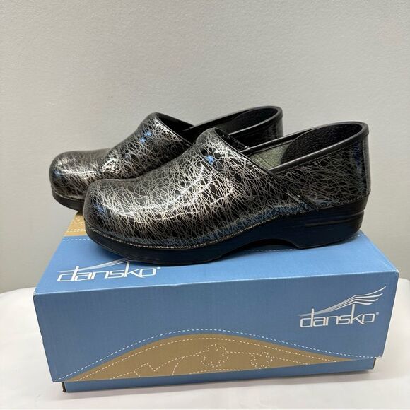 Dansko patent leather black metallic spiral professional clog shoes women's 10.5 - Picture 1 of 8